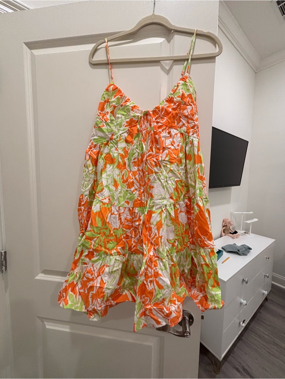 Dee Dee Sleeveless Floral Tiered Sundress — Orange, Lime & White